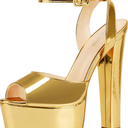 NobleOnly Womens High Block Platform Heel Peep Toe Ankle Strap Sandals Buckle Prom Dress Shoes 5.9 Inches Heels, 8.5