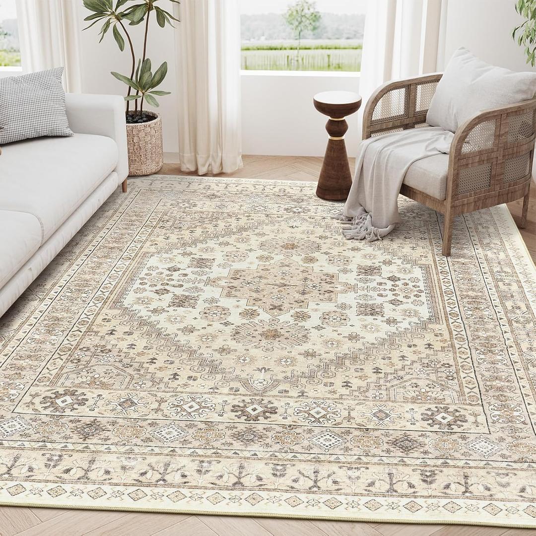 zesthome 6x9 Area Rug, Super Soft Washable Rugs for Living Room, Non-Slip Stain Resistant Vintage Rugs, Ultra-Thin Large Area Rugs (Cream/Beige)