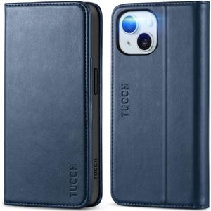 TUCCH Wallet Case for iPhone 15 5G, PU Leather Folio Case with [RFID Blocking] [3 Card Slot], Kickstand Book Design [Shockproof TPU Interior Case] Compatible with iPhone 15 6.1-inch 2023, Dark Blue