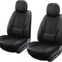 Leather Front Seat Covers for Cars Breathable Seat Covers Waterproof Seat Protectors Universal Fit for Most Automotive Cars SUV Trucks Van (Black, Front Pair)