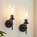 Wall Sconces Set of Two, Modern Bathroom Vanity Light Fixtures with Clear Glass, Hardwired Sconces Black Wall Lights for Bathroom Mirror Living Room Bedroom Hallway Stairs