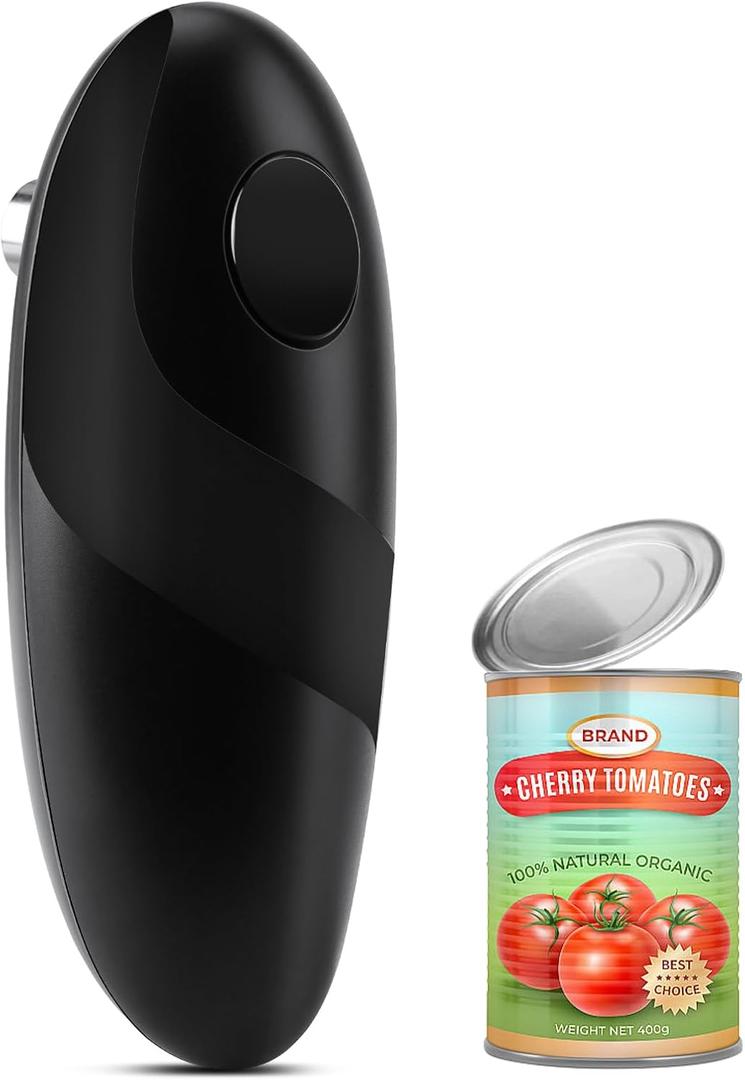 Battery Operated Electric Can Opener  Automatic, Hands-Free, Smooth Edge, One-Touch Jar Opener for All Can Shapes and Sizes, Portable and Safe Kitchen Gadget, Easy to Use for Seniors and Arthritis (Black)