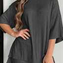 Womens 2 Piece Lounge Set 2026 Summer Travel Outfit Casual Short Sleeve Oversized Tshirts & Biker Shorts (Black, M)