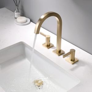 Brushed Gold Bathroom Faucets, 8 Inch Brass Widespread Bathroom Sink Faucet 3 Holes, Two Handles Sink Faucet with Metal Pop-Up Drain & CUPC Supply Lines, for Gold Vanity RV (Brushed Gold (Height 10.94 in))