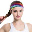 2 x DIUEWOW Gay Pride Headbands Rainbow Women Headwraps Elastic Wide Head Band Supplies Workout for Party Pride Parade Sports Running Stretchy Twisted Hair Band 3 Pieces