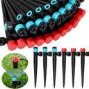 100 Pcs Drip Irrigation Emitters for 1/4" Tubing 50 Micro Irrigation Emitters Sprayer 50 Adjustable 360 Degree Water Flow Drippers for Garden Irrigation System(Red, Blue, Fast Connect)
