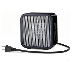 Amazon Basics Ceramic Space Heater, Mini Heater for Office Desk, Portable Tent Heater (Indoor Use), 500 W, With Tip-Over Protection, Lightweight (1.4 LBS), Black, 5.87”D x 3.15”W x 5.95”H