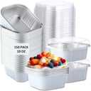 Aoriher 150 Pieces 10 oz Mini Cake Pans with Lids Aluminum Foil Baking Cups Square Disposable 4" x 4" Large Cupcake Cups Baking Tins for Kitchen Brownie Pudding Desserts Holders(White)