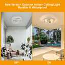 Flush Mount Modern Outdoor Ceiling Light with Seeded Glass Shade, 2-Light White Metal Cage Lights for Porch, Hallway, Kitchen, Dining Room, Entryway