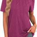 Agnes Urban Womens Tops Dressy Casual Short Sleeve Shirts Summer Loose T Shirts Trendy Tops Pleated Tunic Blouses, XL