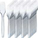 Prestee 300 Count Disposable Plastic Forks - Plastic Silverware Bulk Set - Heavy Duty Plasticware Forks - Clear Utensils for Catering Weddings Parties BBQ - Elegant and Sturdy Tableware