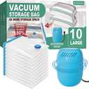 Vacuum Storage Bags with Electric Pump, Space Saver Vacuum Seal Bags with Pump, Sealer Compression for Clothes, Comforters, Blankets, Bedding, 10 Large