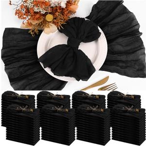 100 Pieces Cloth Napkins Black Dinner Cheesecloth Napkins for Wedding,Wrinkled Cloth Napkins Bulk for Home Party Rustic Table Decoration, 17 x 17 Inch