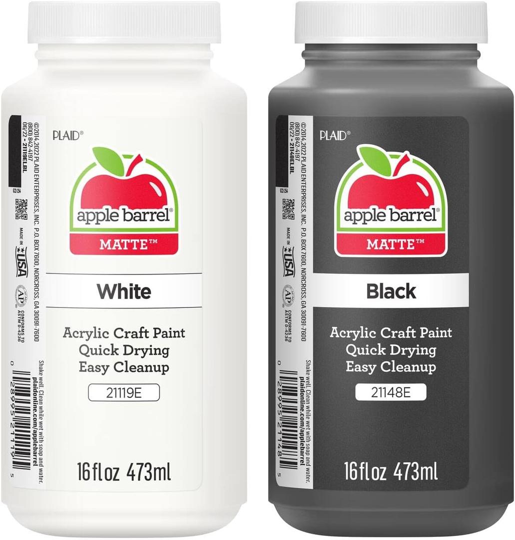 Apple Barrel PROMOABWB Acrylic Paint Set Featuring 2 16 fl oz Apple Barrel White Acrylic Paint and Black Acrylic Paint Colors