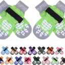 PUPTECK Anti-Slip Dog Socks with Double Sides Grips for Small Medium Large Dogs Hardwood Floors Prevents Licking, Dog Shoes for Hot Pavement Traction Control for Senior Dogs, Fluorescent Green, XS