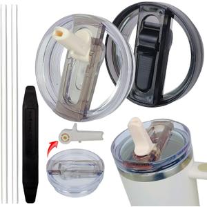 2 Pack 30 oz Tumbler Detachable Flip Straw Lid Replacement Fit for Stanley Quencher ProTour,Leak Proof Lid Compatible with Stanley Cup,No Spill Flip Top Tumbler Cover for Stanley Cup Accessories (off-white+black)