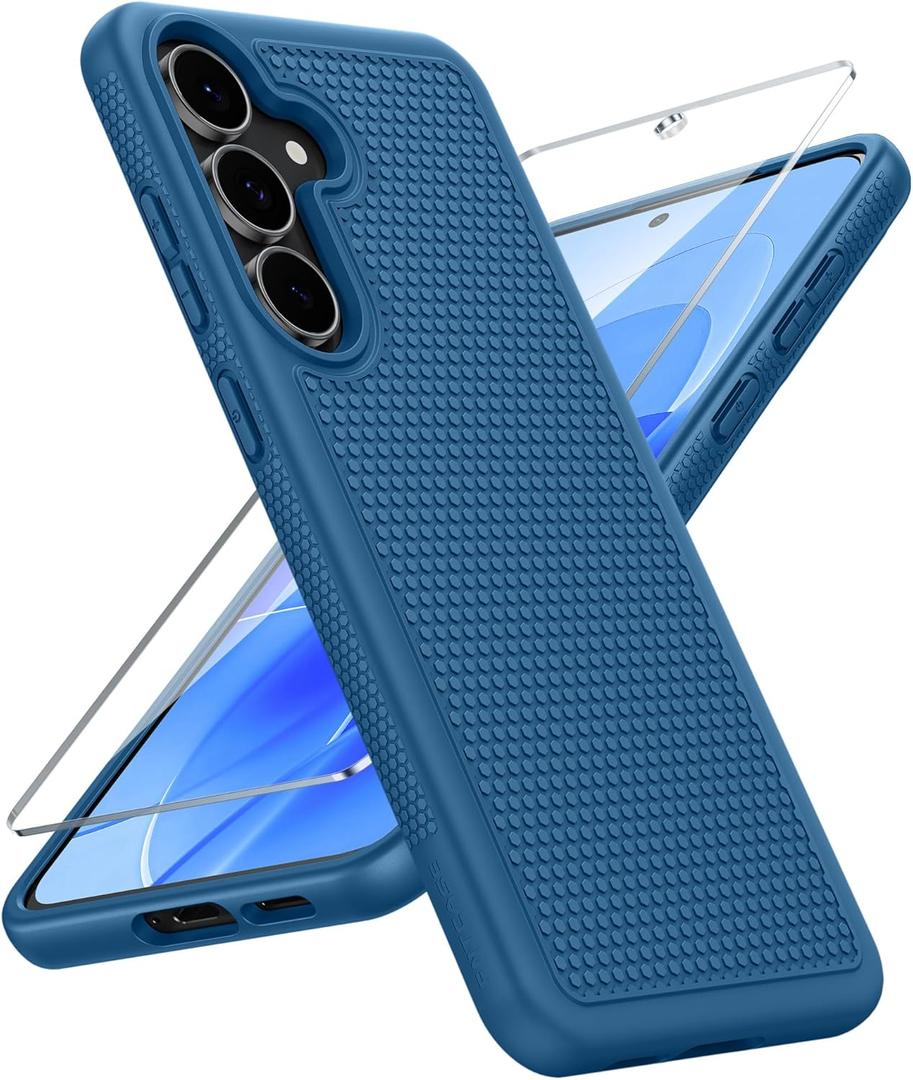 FNTCASE for Samsung Galaxy S25 FE Case: Shockproof Protective Lightweight with Screen Protector Duty Rugged Cell Phone Cover Non Slip | Military Grade Drop Protection for S25FE(Blue, 6.7inches)