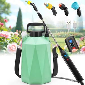 Battery Powered Sprayer 1.35Gallon/5L, 2025 Upgraded Electric Sprayer in Lawn and Garden with 3 Adjustable Force, Battery Indicator, Rechargeable Handle, Telescopic Wand,3 Mist Nozzles,Shoulder Strap (Green)