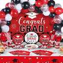 Tatuo 277 Pcs Graduation Decoration Class of 2025 Party Supplies Kit Congrats Balloons Grad Party Disposable Dinnerware Backdrop Tablecloth for High School College Grad Celebration, Serves 24(Red)