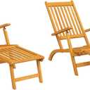 Benjara Outdoor Deck Chaise Chair Set of 2, Acacia Wood, Adjustable, 22 Inch