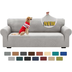 XINEAGE 2026 New 1 Piece Couch Covers for 3 Cushion Couch (79"-91") Stretch Sofa Cover Slipcover Pet Friendly Soft Washable Furniture Protector with Elastic Bottom for Kids,Dog (Sofa, Silver Grey)