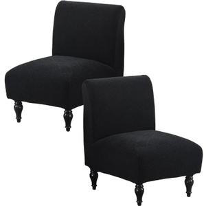 Armless Accent Chair Cover Stretch Jacquard Accent Chair Covers Without Arms Washable Armless Slipper Chair Slipcover Chair Furniture Protector Covers for Living Room Bedroom (Black, 2PC)