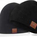 Bluetooth Beanie, Double-Layer Wool Lining Bluetooth Hat Beanie for Men/Women/Teens/Family, 20hrs Playing, Gift Packaging for Christmas Stocking Stuffers Thanksgiving (001-Black)