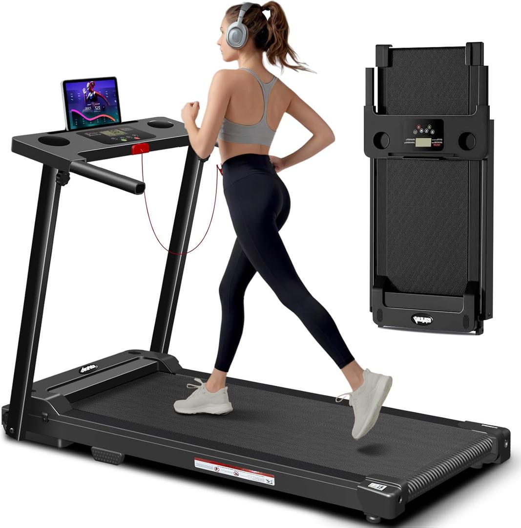 AoraPulse Portable Foldable Treadmills for Home, Small Folding Treadmill for Home Office with 300 LBS Capacity, Walking Running Exercise Electric Compact Treadmill with LED Display (Black)