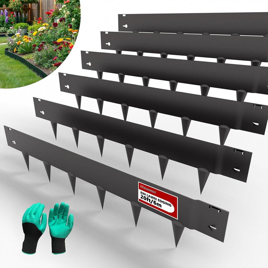 20ft. Galvanized Steel Landscape Edging (6-Pack)  40" x 8" Metal Garden Border, Hammer-in Lawn Edging for Landscaping, Tree Rings, Yard & Pathway  Black Steel Lawn Edge for Garden Design