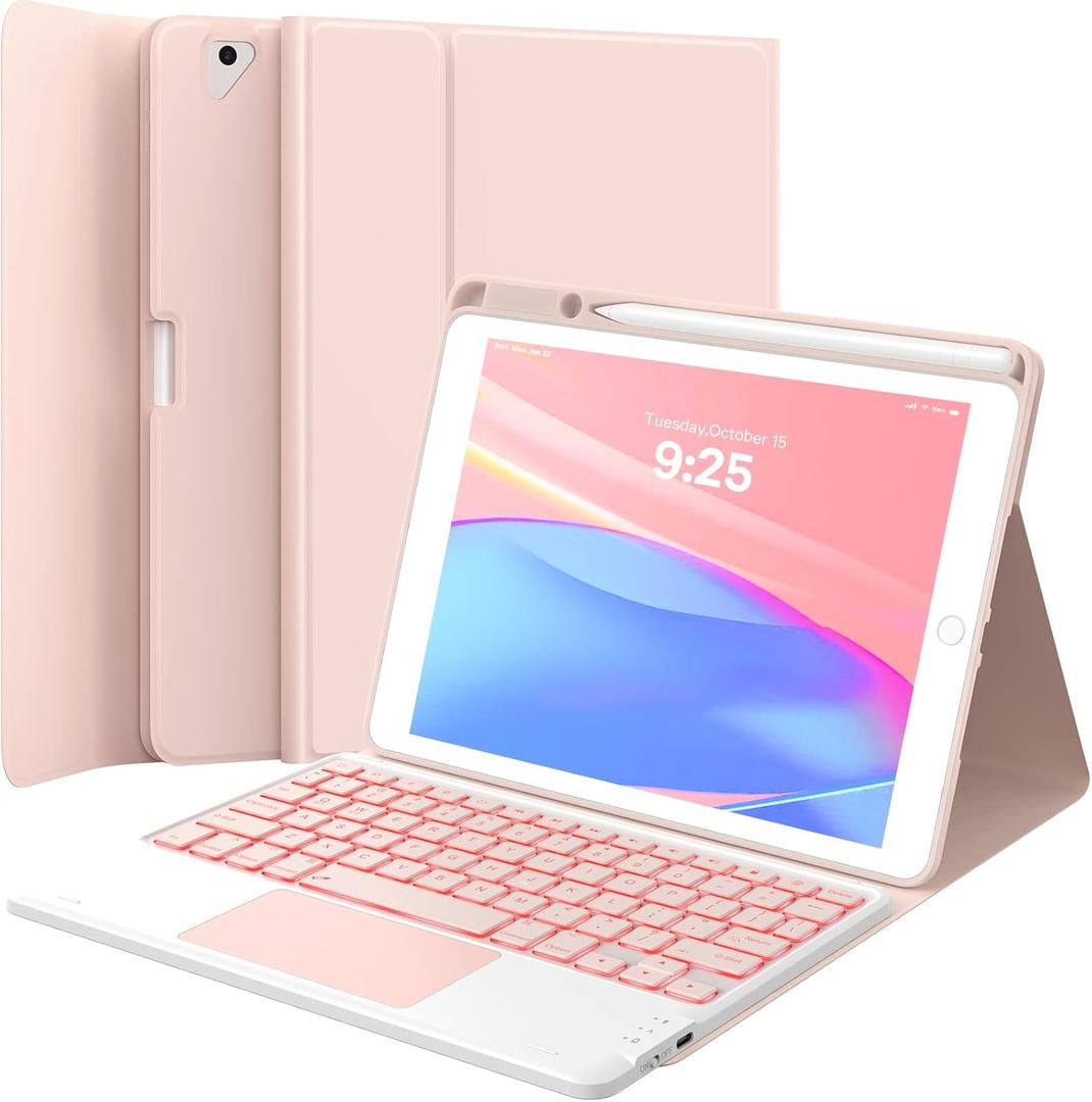 GreenLaw Keyboard Case for iPad 9th Generation 10.2", iPad 8th/ 7th/Air 3, Detachable Wireless Keyboard Case for Pro 10.5 inch, 7 Color Backlit, Stain-Resistant Cover, 2 BT Connection, Pink