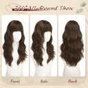 Haloo Brown Wigs with Bangs - 20 Inch Long Soft Wavy Natural Looking Synthetic Heat Resistant Hair Wig for Women Daily Party, Brown with Highlights