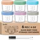 DRKIO 6 Pack Glass Baby Food Storage Containers - 4 Oz Baby Food Jars with Lids Baby Food Maker Microwave Dishwasher Freezer Safe 100% Leak Proof BPA Free Reusable
