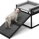 Pet Stairs Ramp Dog with Detachable 20% Wider Seat Mate,Companion Chair Platform for Small Doggie and Cat,Dachshund Puppy Non-Slip Ladder Perch,Doggy Step for High Bed Window Sofa Office Grey (Gray)