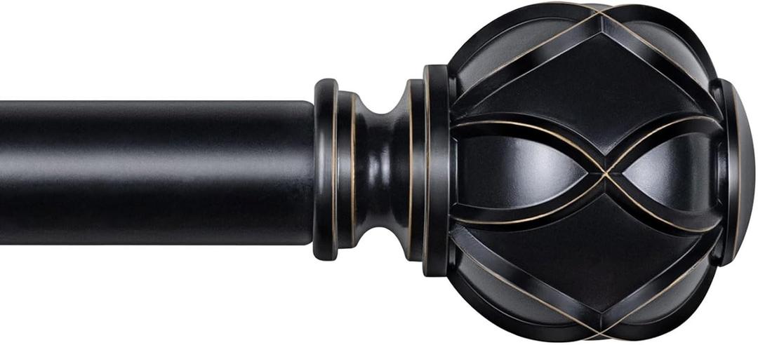 KAMANINA Curtain Rods for Windows 48 to 84 Inch, Black Heavy Duty Curtain Rod Adjustable, 7/8 Inch Single Decorative Drapery Rod 32 to 86 Inch(2.6-7.1Ft), Netted Texture End