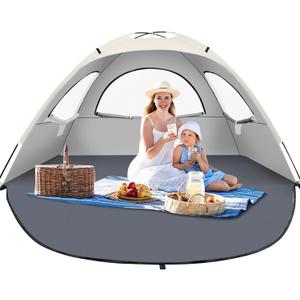 Beach Tent Sun Shelter for 3-4Person, Lightweight Beach Tent with UV Protection, 3 Mesh Roll Up Windows & 8.0mm Fiberglass, Easy Assemble (Off White)