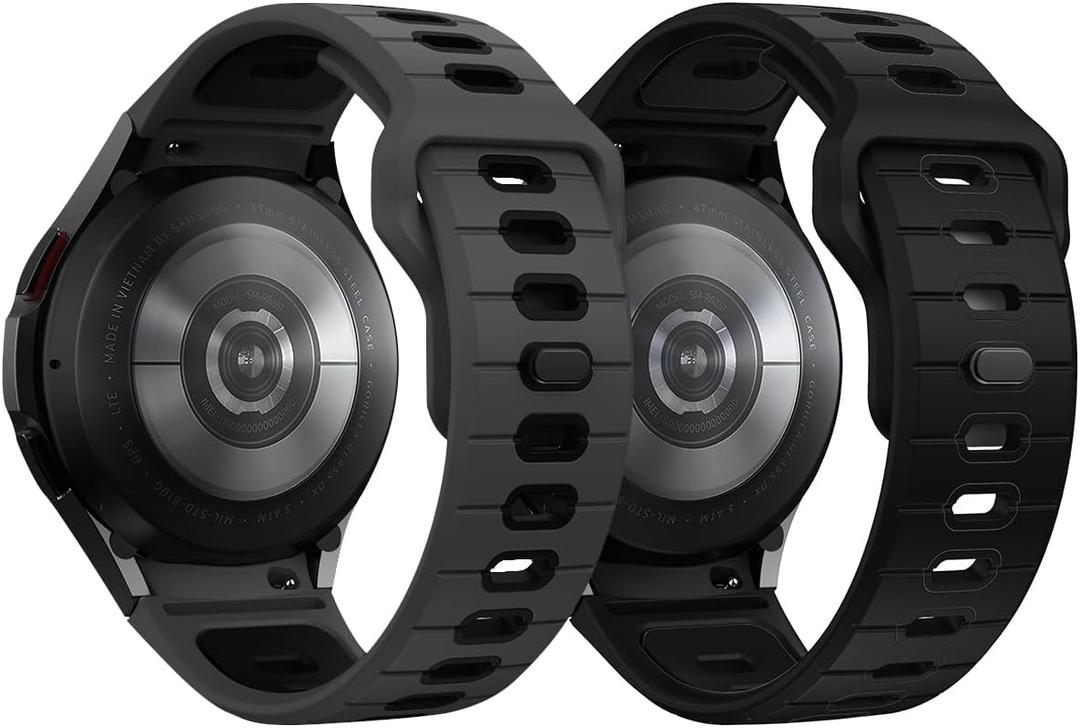 2 Pack Rugged No Gap Band Compatible with Samsung Galaxy Watch 7 6 5 4 Bands 40mm 44mm/Galaxy Watch 4 6 Classic Band 47mm 43mm 42mm 46mm/Galaxy Watch 5 Pro Band, 20mm Two Tone Silicone Sport Strap for Men (Anthracite Black&Black)