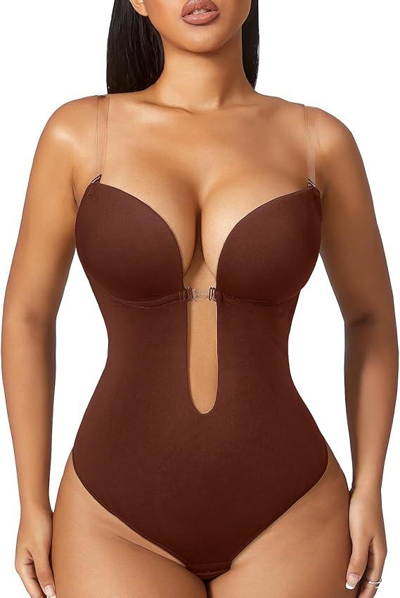 Women Shapewear Backless Body Bra Shaper Womens Plus Size Plunge Invishaper Low Back Thong Bodysuits Open Crotch Daily Use, Size L