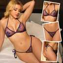 Women's 2 Piece Underwire Bra and Panty Sets Sexy Butterfly Floral Lingerie Set for Women (Purple, M)