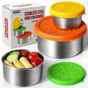 304 Stainless Steel Containers with Lids Small for Lunch Food/Snacks, Leak-Proof and Round Stainless Steel Food Storage Containers for Back to School Kids, 3 Pack Stackable (4oz, 8oz, 14oz) (3 Pack(Orange, Green, Yellow))