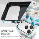 Floral Design Phone Case for iPhone 17 Pro, Wireless Charging Compatible Dual-Layer Hard Shell + Silicone Cover Designs for Girl Women Blue Flower