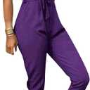 YMING Womens Casual Short Sleeve Jumpsuit Summer Lapel Collar Romper Overalls with Belt Plus Size (Small, Purple)