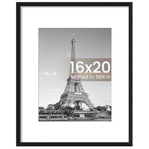 upsimples 16x20 Picture Frame, Display Pictures 11x14 with Mat or 16 x 20 Without, Wall Hanging Poster Frame, Black, 1 Pack