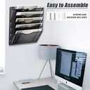 EASEPRES 5 Pocket Mesh Hanging Wall File Organizer, Wall Mounted Mail Paper Document Folder Holder, Clipboard Storage Organization Magazine Rack with Nametag Label for Office Home School, Black