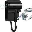 Hotel Wall Mounted Hair Dryer for Bathroom,Restroom Professional Blow Dryer,with Stand Rack,Specialised Motor for Salon,Fast Drying - GiftsMassage Comb, Screws+ Adhesive 110V (Black)
