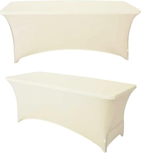 4FT Pack of 2 Spandex Table Cover, Fitted Stretchable Tablecloth, Stretch Table Skirts for Wedding Party Event Dinner Decoration 48" L x 24" W x 30" H(Ivory)