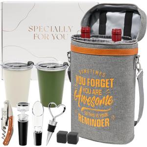 Wine Lovers Gift Set Insulated Cooler Bag Holds 2 Bottles & Includes 2 Tumblers Perfect Portable Carrier for Outdoor Adventures Ideal Birthday Valentine's Day Anniversary Gift for Women Men
