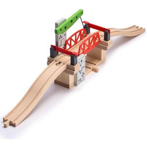 SainSmart Jr. Wooden Train Set Accessories, Moveable Lifting Bridge Set with Track for Kids Compatible with Thomas, Brio, Chuggington, Melissa and Doug