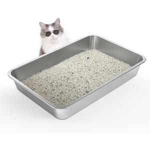 WENBOKMIN Stainless Steel Cat Litter Box - (23.5" L x 15.5" W x 4" H) | Non Slip, Easy to Clean, Never Absorbs Odor, Stains, or Rusts