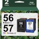 56/57 Ink Cartridges Combo Pack Replacement for Ink 56 C6656AN & 57 C6657AN 2PK Ink Compatible for HP Deskjet 5550 5650 5150 Photosmart 7350 7260 7450 7550 PSC 2210 Printer Ink (1 Black 1 Tri-Color)