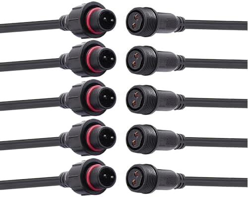 dstfuy Waterproof Connector 2 Wire,16AWG 2Pin Male Female Plug LED Connector with IP65,20CM Extension Cable for Car,LED Strip Lights (5Pairs)